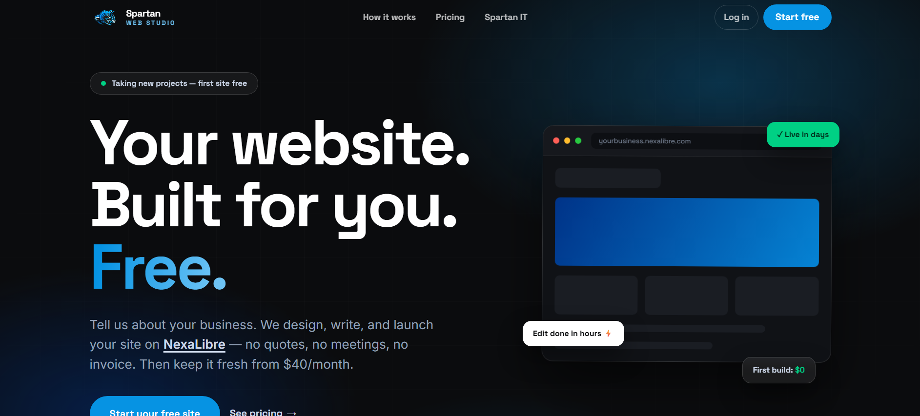 Introducing Spartan Web Studio: Your First Website, Built For Free.